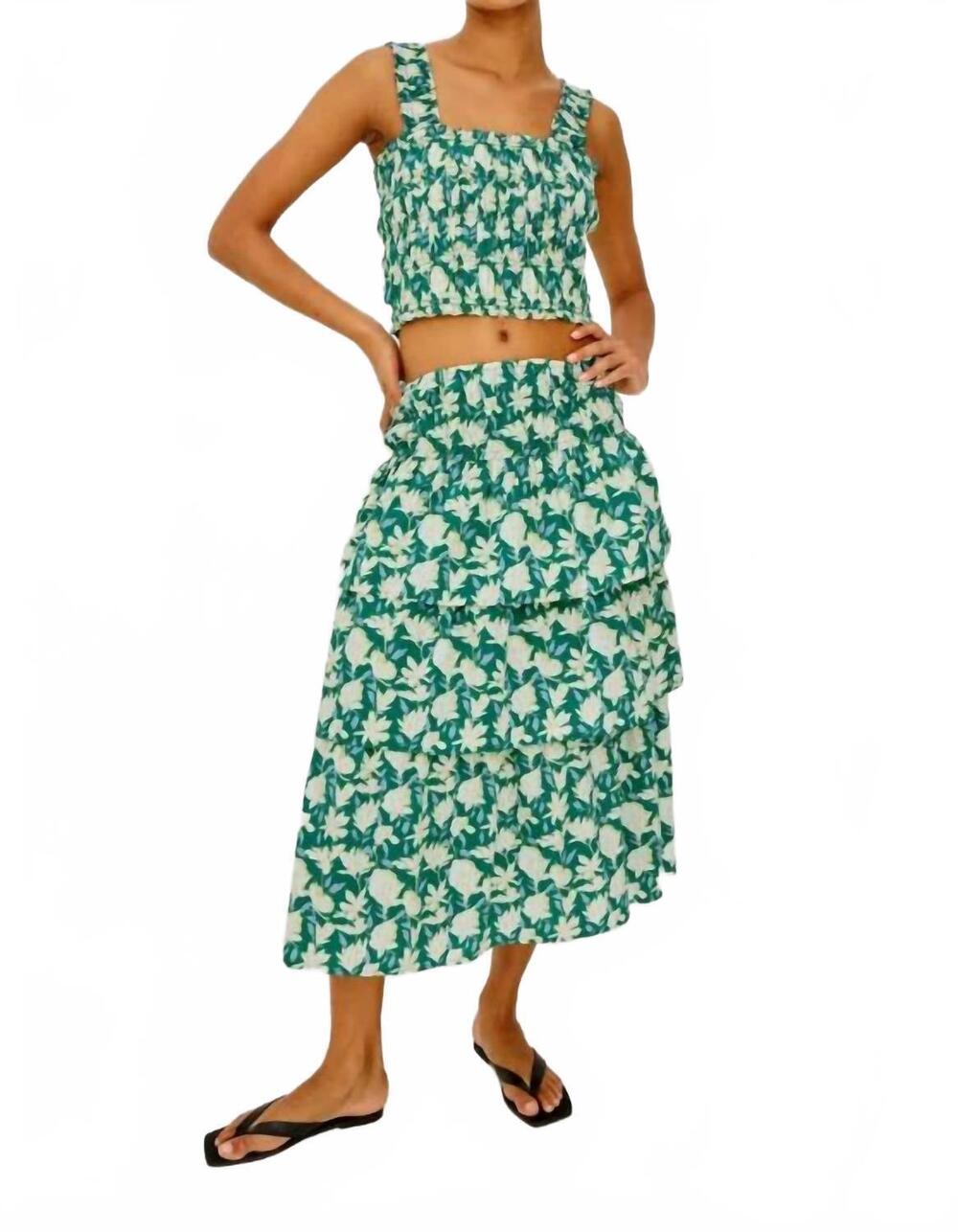 NEW RAILS belle midi skirt in green mayflower